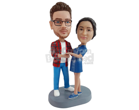 Custom Bobblehead Smart Man Holding His Partner In A Beautiful Manner - Wedding & Couples Couple Personalized Bobblehead & Cake Topper