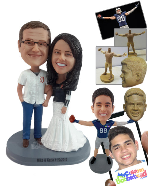 Recently Married Couple with the Woman Wearing a Beautiful Gown over a Jersey and the Man Dressed Formally Personalized Bobblehead