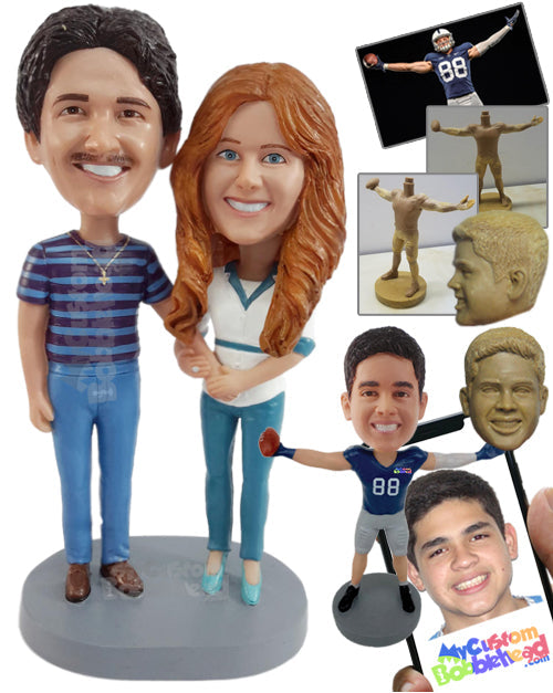 Content Couple Giving the Marriage News Wearing Nice Clothing Personalized Bobblehead