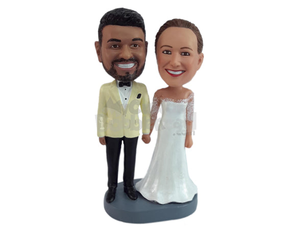 Custom Bobblehead Gorgeous couple weaaring neat wedding dress and suit - Wedding & Couples Bride & Groom Personalized Bobblehead & Action Figure