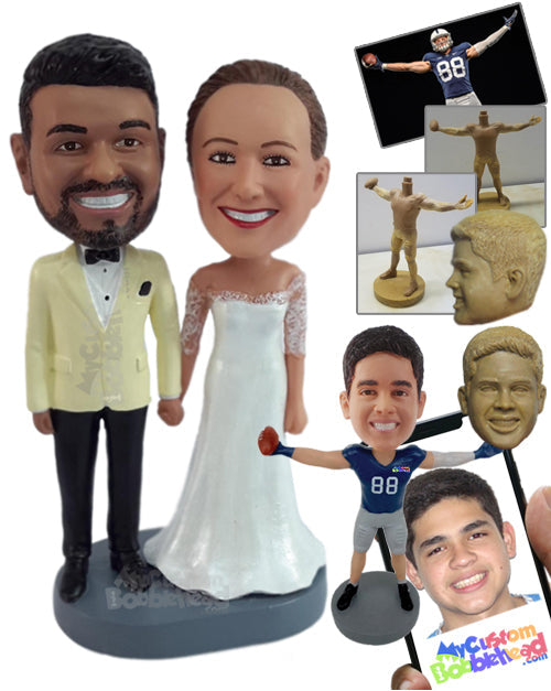 Gorgeous Couple Wearing Neat Wedding Dress and Suit Personalized Bobblehead