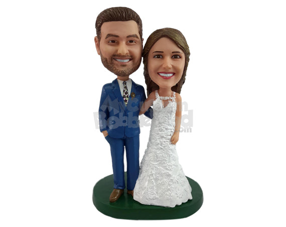 Custom Bobblehead Stylish bride and groom posing elegantly - Wedding & Couples Bride & Groom Personalized Bobblehead & Action Figure