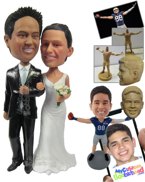 Stylish Wedding Couple in Wedding Outfit Personalized Bobblehead