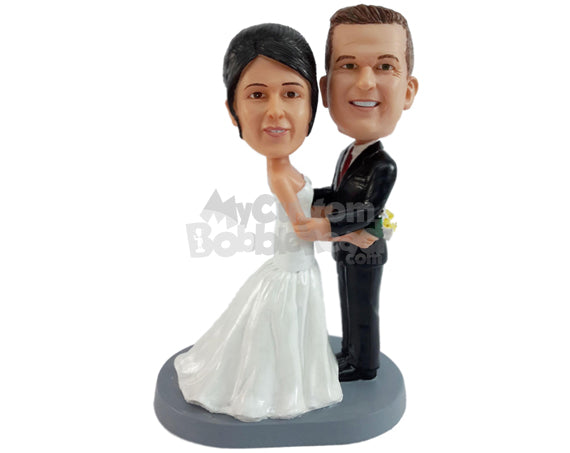 Custom Bobblehead Wedding couple facing eachother ready to say the words wearing beautiful suit and dress - Wedding & Couples Bride & Groom Personalized Bobblehead & Action Figure