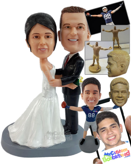 Wedding couple facing eachother ready to say the words wearing beautiful suit and dress Personalized Bobblehead