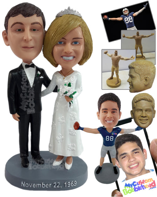 Elegant and Refined Just Married Couple in a Gorgeous Dress and Suit Personalized Bobblehead