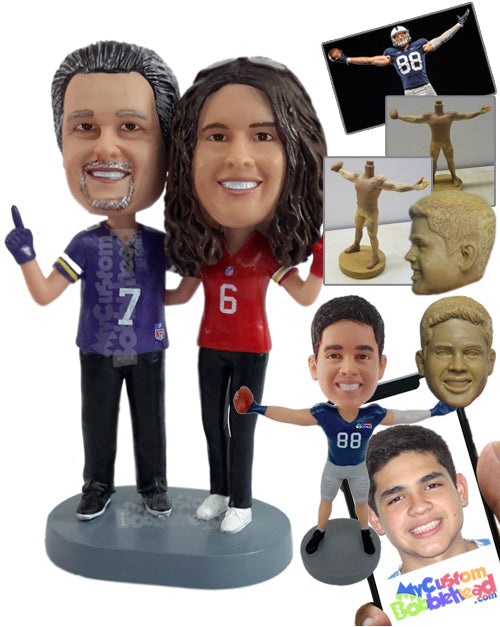 High-spirited couple showing a high number one finger cheering for their teams Personalized Bobblehead