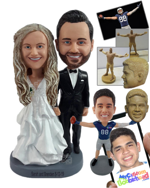 Fabulous Wedding Couple Wearing a Luxurious Dress and Elegant Suit and Bowtie Personalized Bobblehead