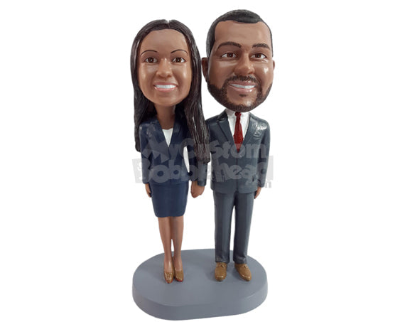 Custom Bobblehead Elegant business couple wearing fine business suits woman in skirt and heels - Wedding & Couples Couple Personalized Bobblehead & Action Figure