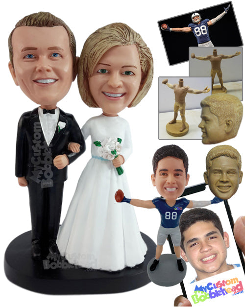 Exuberant Couple Ready to Get Married Holding a Nice Bouquet Personalized Bobblehead