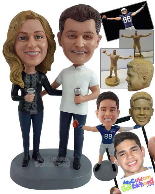 Jovial couple toasting for good fortune to come Personalized Bobblehead