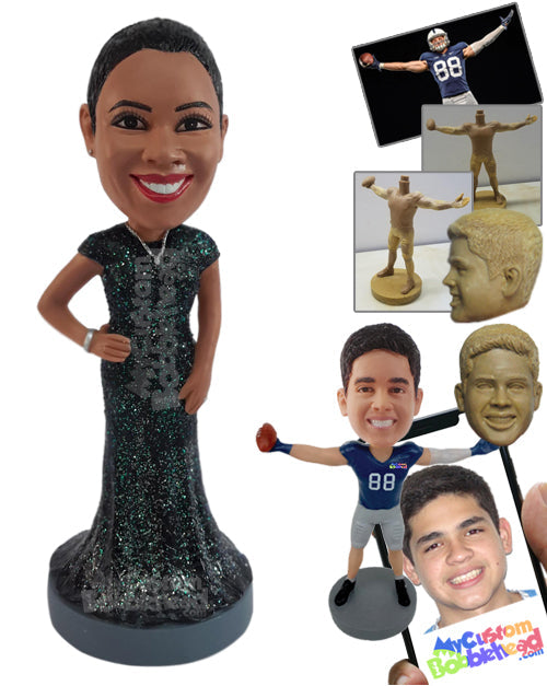 Stunning looking women wearing a dazzling dress with a necklace on Personalized Bobblehead