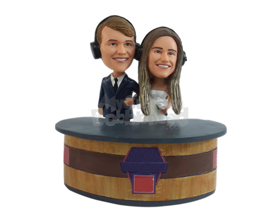 Reporter couple marrying on a live stream during the season's game Personalized Bobblehead