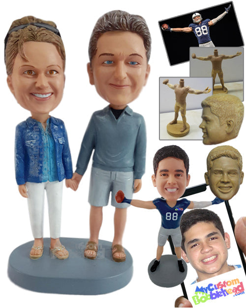 Casual Couple Having a Nice Day in Trendy Clothes and Sandals Personalized Bobblehead