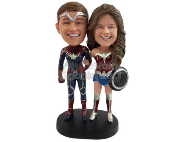 Custom Bobblehead Super powerfull looking couple ready to defend the world from villains - Wedding & Couples Couple Personalized Bobblehead & Action Figure