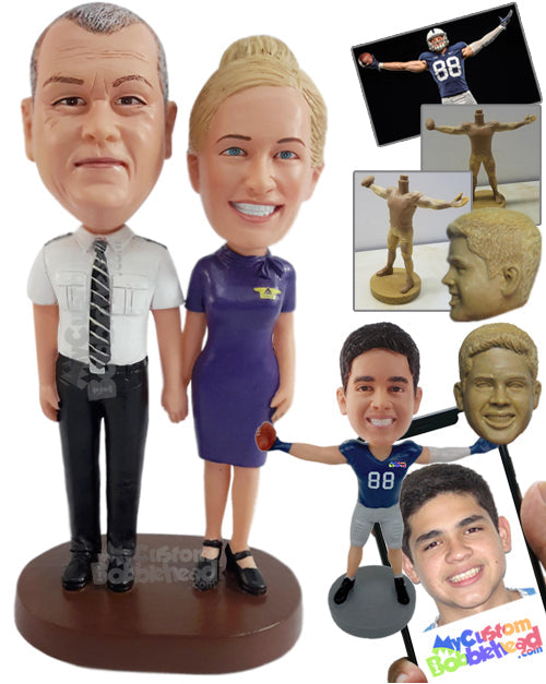 Captain and Flight Attendant Couple Ready to Engage Flight with Love Personalized Bobblehead