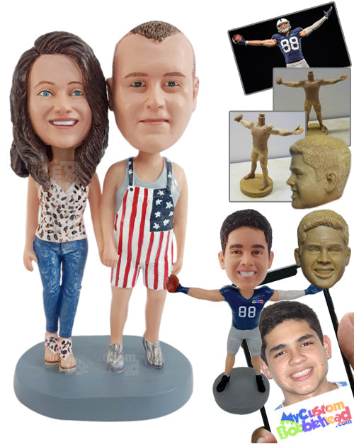 Funny-looking Couple Wearing Overalls and Nice Shoes Personalized Bobblehead