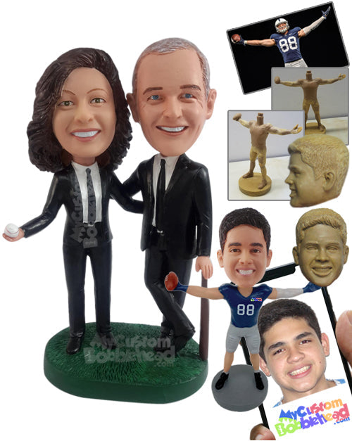 Agents Couple Ready to Play Baseball, Wearing Suits Personalized Bobblehead