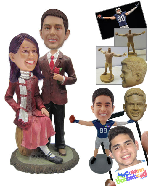 Couple in Classy Formal Attire with the Groom Holding a Rose in Hand Personalized Bobblehead