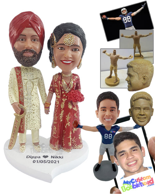 Traditional loving couple wearing gorgeous outfit holding a sword and a bouquett Personalized Bobblehead