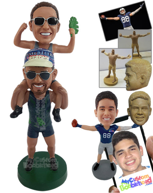 Sporty Male friends carrying one another on the shoulders having a great time at workout Personalized Bobblehead