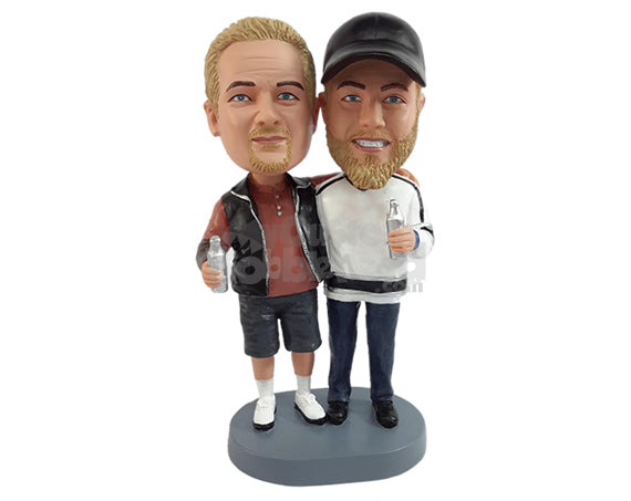 Buddies Having a Beer Watching a Hockey Game Personalized Bobblehead