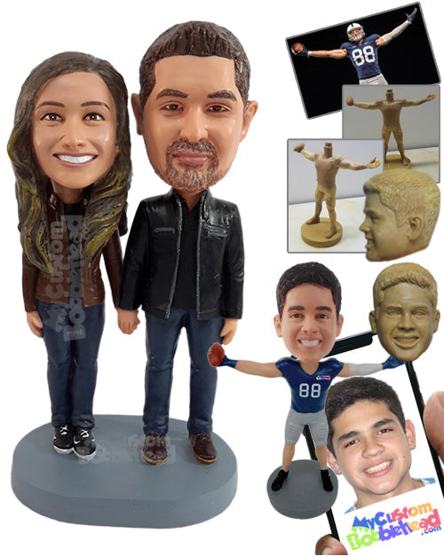 Rocking cool couple wearing nice jackets and shoes Personalized Bobblehead