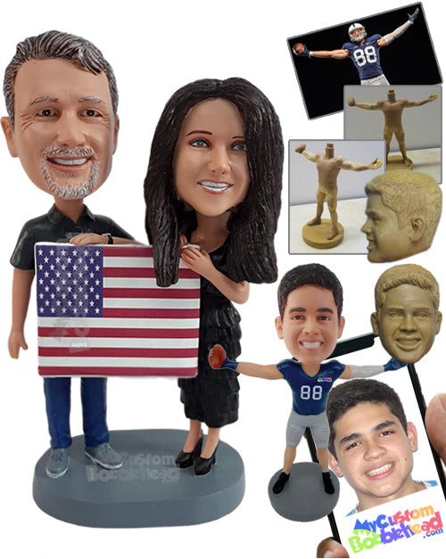 Country Proud Couple Holding Their Flag Proudly Wearing Nice Gorgeous Dress Personalized Bobblehead