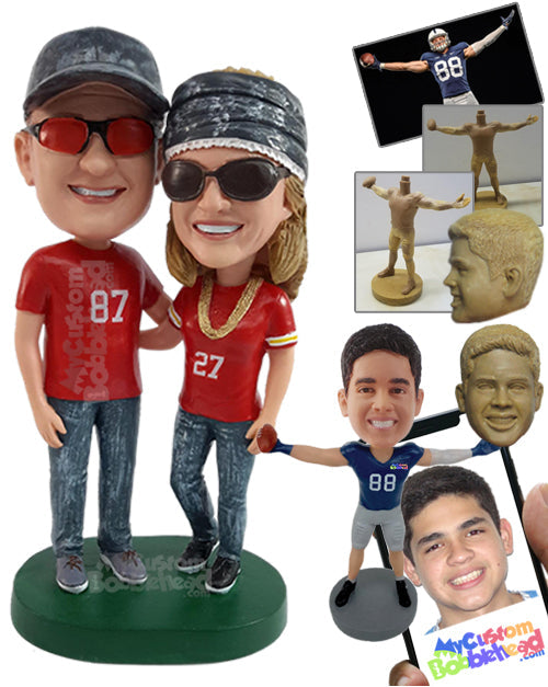 Football Couple Fans Shining with Their Jerseys and Neat Jeans Personalized Bobblehead