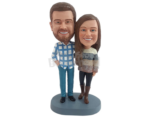 Custom Bobblehead Nice Couple wearing trendy outfit and nice boots - Wedding & Couples Couple Personalized Bobblehead & Action Figure