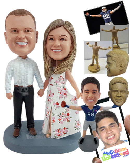 Dazzling Couple Wearing Gorgeous Spring Outfit Holding Hands Personalized Bobblehead