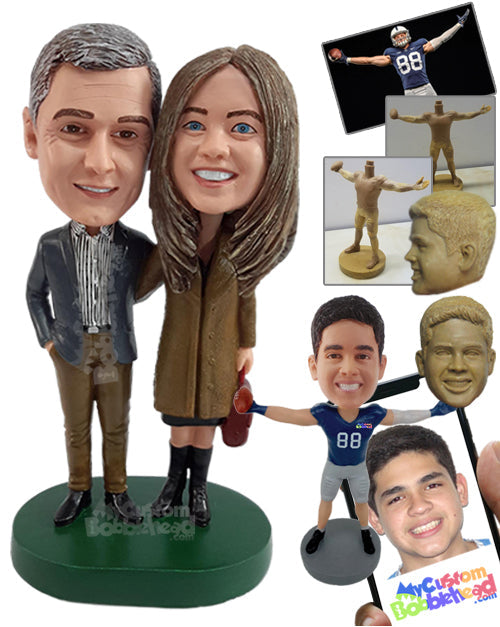 Elegant Rich and Jovial Looking Couple Wearing Expensive Coat and Handbag Personalized Bobblehead