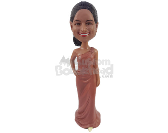 Custom Bobblehead Nice bridesmaid wearing one shoulder strap dress with one hand on hip - Wedding & Couples Bridesmaids Personalized Bobblehead & Action Figure