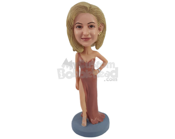 Custom Bobblehead Sexy bridesmaid wearing a one strap shoulder dress showing one leg out with one han on the hip - Wedding & Couples Bridesmaids Personalized Bobblehead & Action Figure