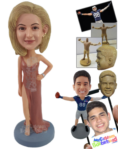 Sexy bridesmaid wearing a one-strap shoulder dress, showing leg, hand on hip Personalized Bobblehead