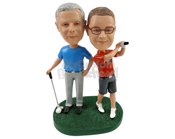 Custom Bobblehead Father and son golf players having a good time together - Wedding & Couples Couple Personalized Bobblehead & Action Figure