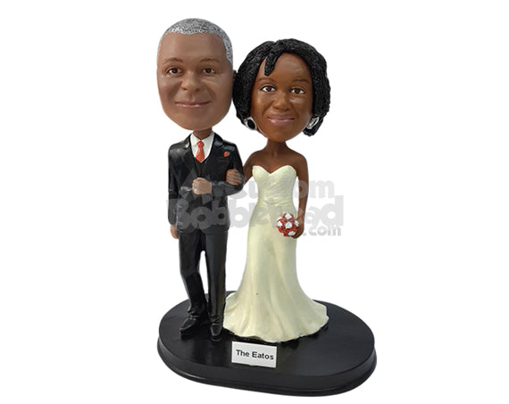 Custom Bobblehead Elegant wedding couple wearing long strapless dress and nice suit and vest - Wedding & Couples Bride & Groom Personalized Bobblehead & Action Figure