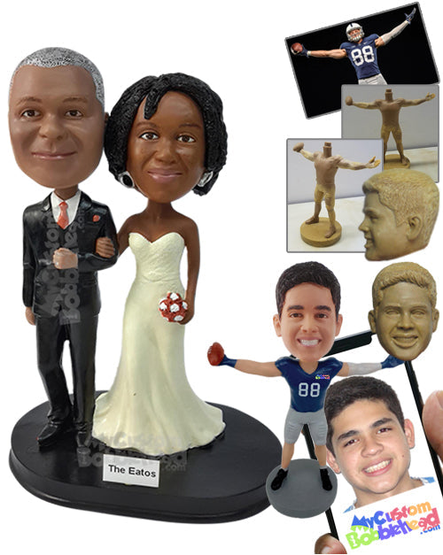 Elegant Wedding Couple Wearing Long Strapless Dress and Nice Suit and Vest Personalized Bobblehead