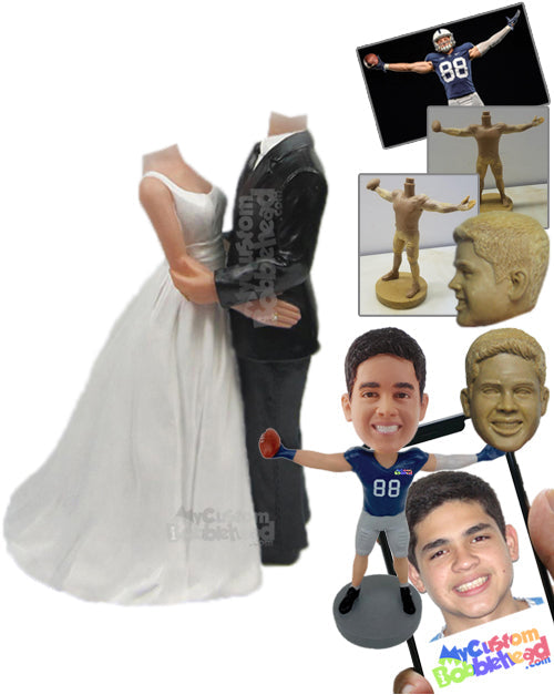 Embracing Wedding Couple in Formal Attire Holding Each Other Tight Personalized Bobblehead