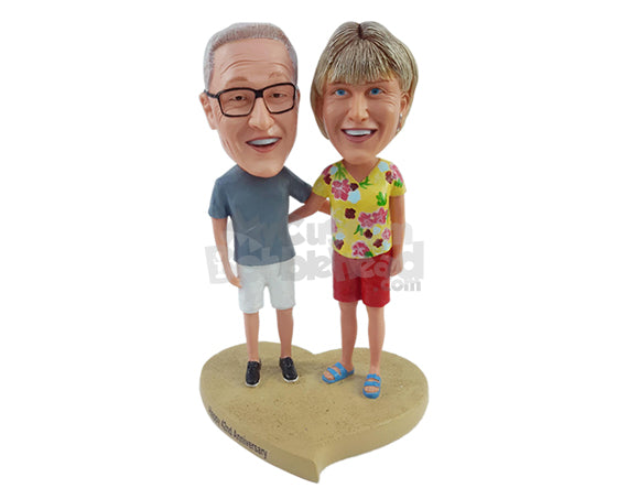 Custom Bobblehead Old happy couple spending vacation time on the beach on a hot day - Wedding & Couples Couple Personalized Bobblehead & Action Figure