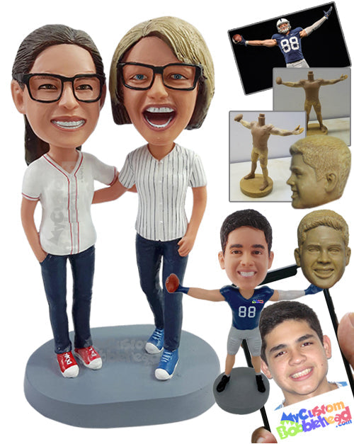 Football Female Fans Couple Each Wearing Their Favorite Team's Jerseys with Cool Shoes Personalized Bobblehead