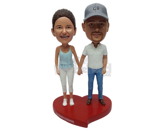 Custom Bobblehead Loving couple holding hands wearing normal clothing - Wedding & Couples Couple Personalized Bobblehead & Action Figure