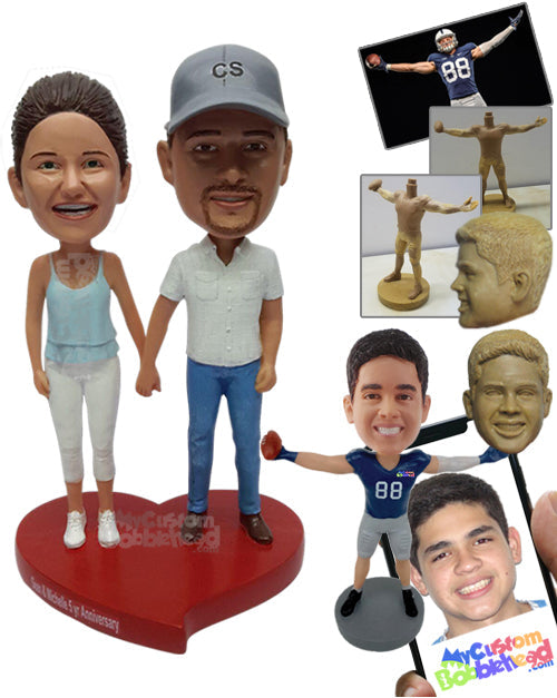 Loving couple holding hands, wearing normal clothing Personalized Bobblehead