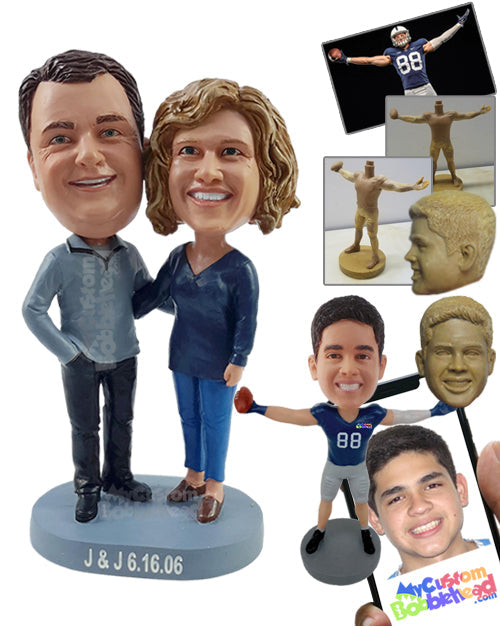 Casual Jovious Couple Wearing Nice Relaxed Clothing with Hand Inside Pocket Personalized Bobblehead