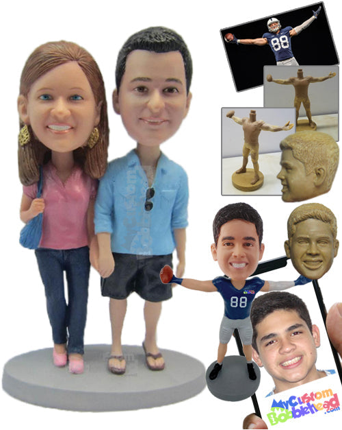 Lovely Couple with Casual Attire Walking Holding Hands Personalized Bobblehead