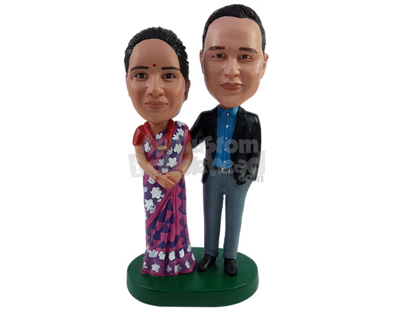 Custom Bobblehead Elegant Male on nice suit and female on beautiful Sari dress - Wedding & Couples Couple Personalized Bobblehead & Action Figure