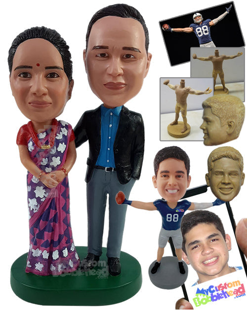 Elegant Male in Nice Suit and Female in Beautiful Sari Dress Personalized Bobblehead