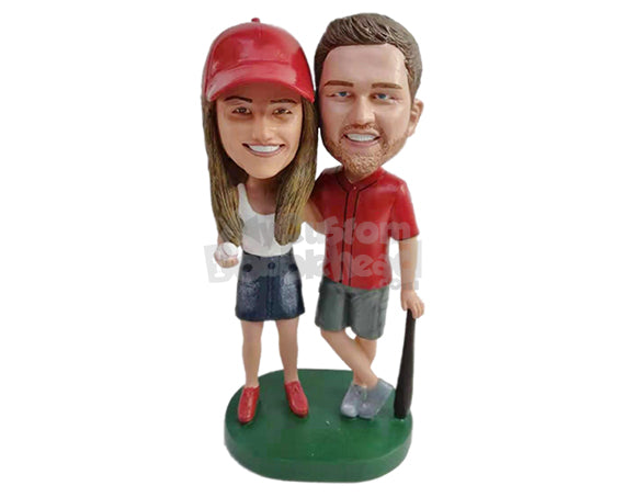 Number one baseball fans with a baseball in one hand, the baseball bat in the other Personalized Bobblehead