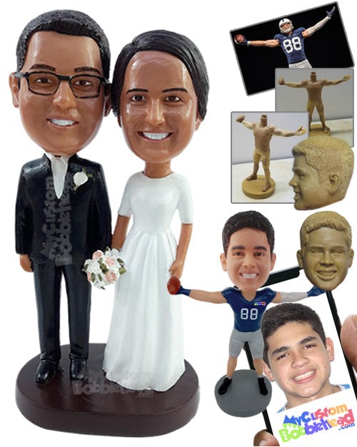 Nice vintage dressed couple with a bouquet in hands Personalized Bobblehead