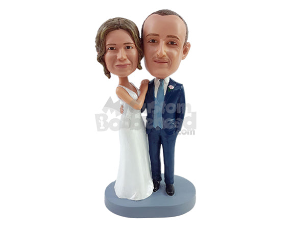 Custom Bobblehead Charming couple wearing nice suit, vest and tie and nice long silk dress - Wedding & Couples Bride & Groom Personalized Bobblehead & Action Figure